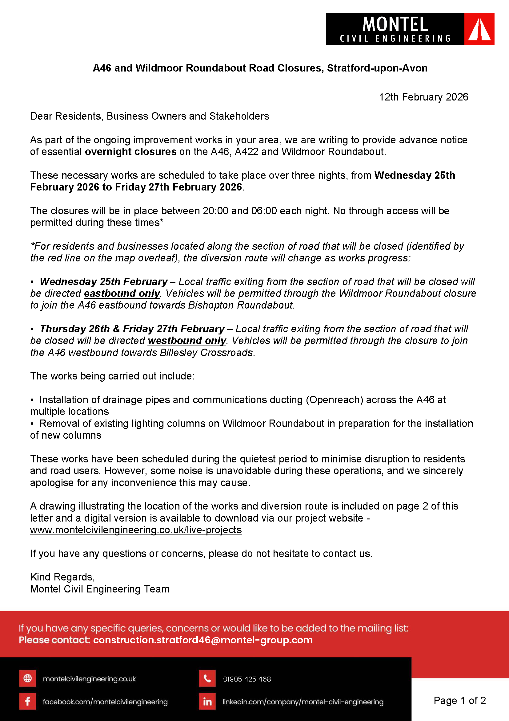 A46 Closure Stratford Montel Letter to Stakeholders 12.02.26 Page 1
